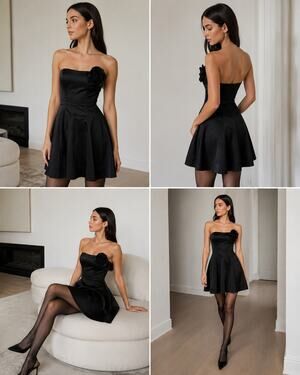 Vintage Teeze Me Black Satin Strapless Rosette Bustier Fit & Flare Dress Size 3